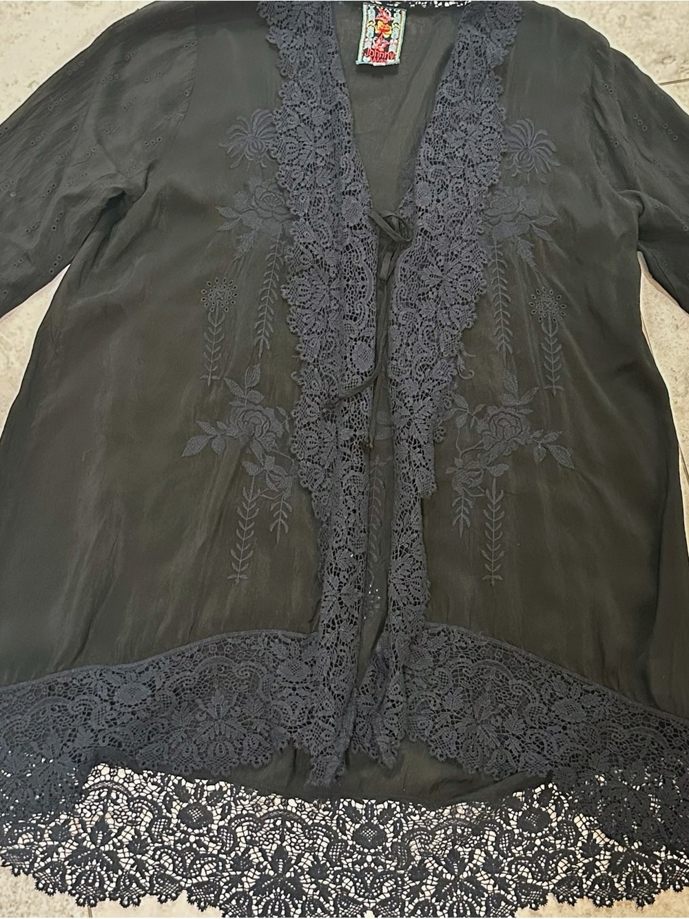 JohnnyWas black on black embroidered Kimono M